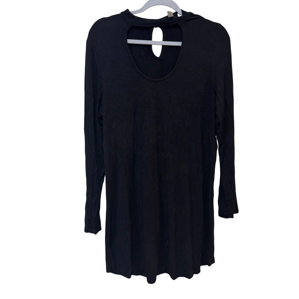 Tacera Cutout Long Sleeve Top Womens Large Black Excellent Mock Neck Keyhole